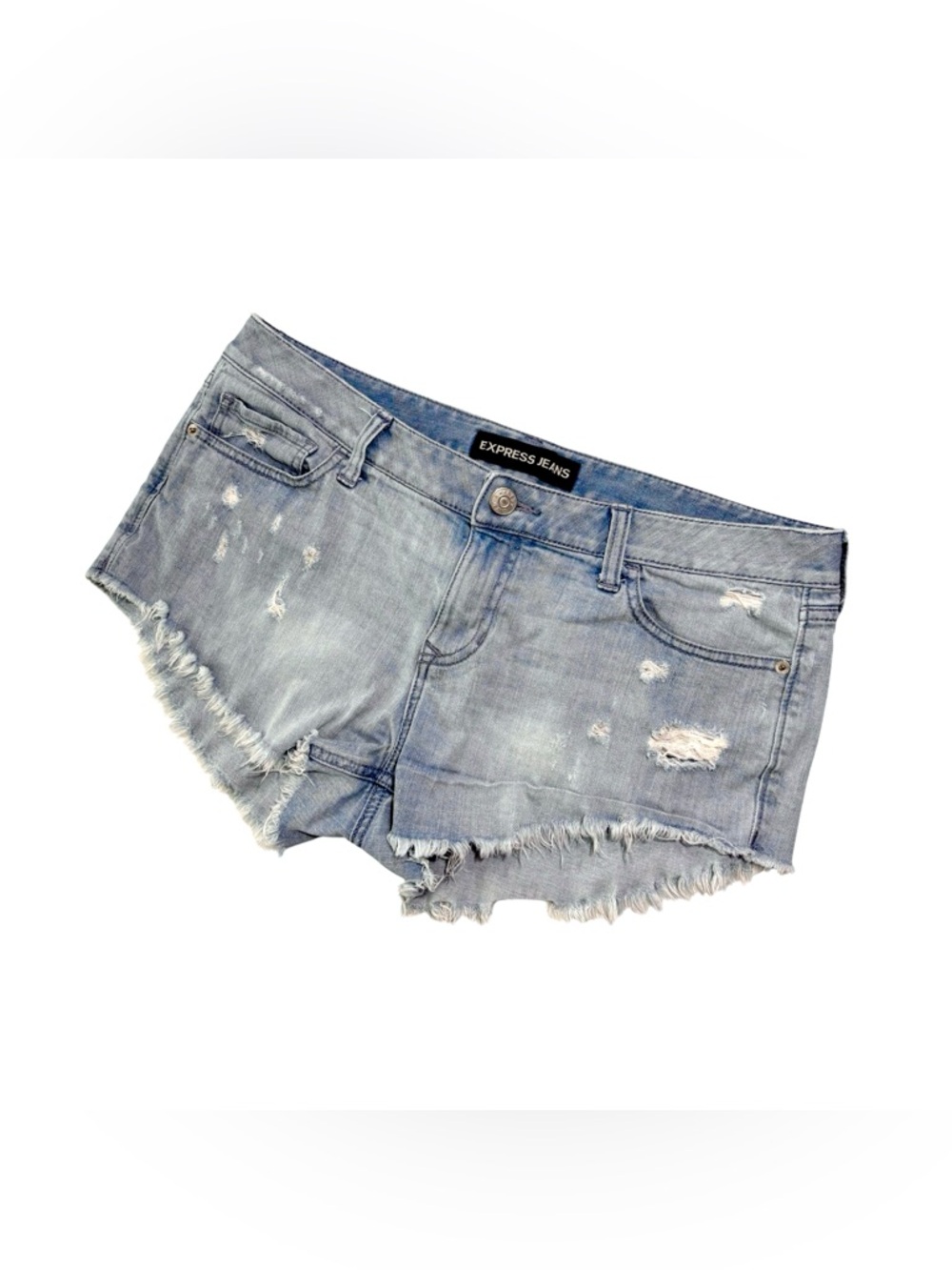 Express Light Wash Blue Distressed Denim Cutoff Jeans Shorts Women’s 12 5-Pocket